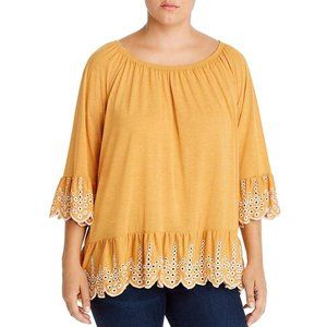 Single Thread Womens Size 2X Eyelet Trim Off-The Shoulders Peasant Top Shirt